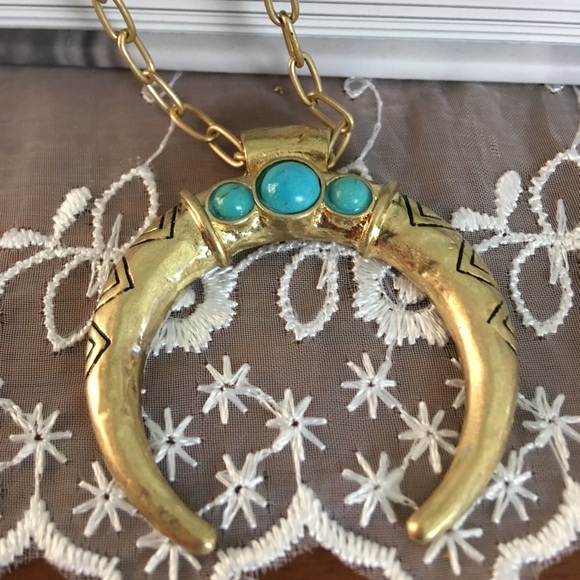 Crescent Moon Etched Boho Long Necklace - Picture 2 of 4